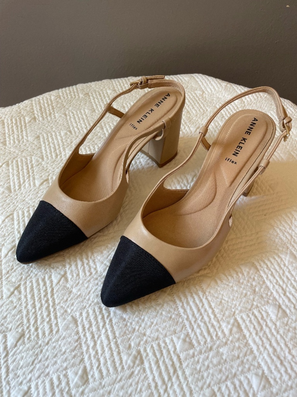 Anne Klein Baxter iFlex Pump slingback two-tone pointed block heel size 8.5